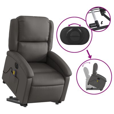 vidaXL Fauteuil inclinable de massage électrique gris cuir véritable