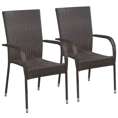 vidaXL Chaises empilables d'extérieur lot de 2 Résine tressée Marron