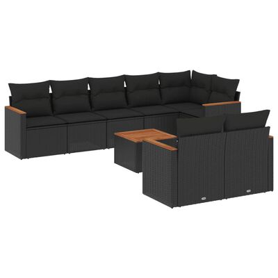 vidaXL Salon de jardin 9 pcs avec coussins noir résine tressée