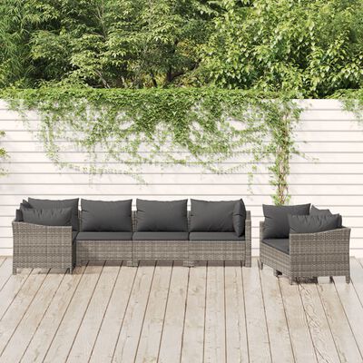 vidaXL Salon de jardin 7 pcs avec coussins Gris Résine tressée