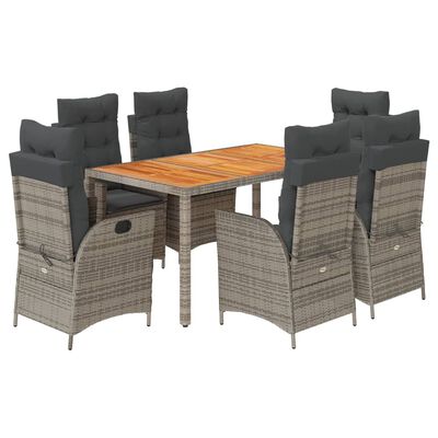 vidaXL Ensemble à manger de jardin et coussins 7 pcs gris rotin