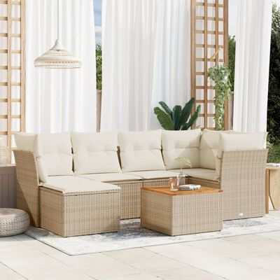 vidaXL Salon de jardin avec coussins 7 pcs beige résine tressée