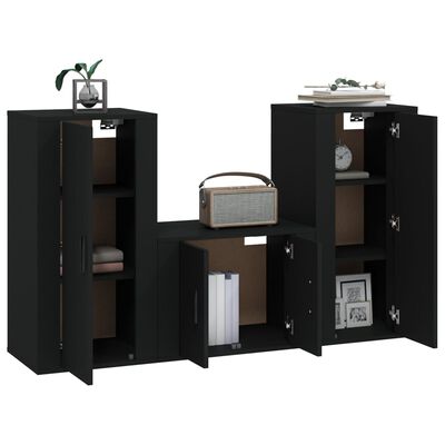 vidaXL Ensemble de meubles TV 3 pcs Noir Bois d'ingénierie