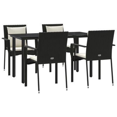 vidaXL Ensemble à manger de jardin coussins 5pcs Noir Résine tressée