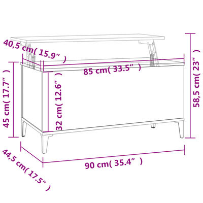 vidaXL Table basse Chêne fumé 90x44,5x45 cm Bois d'ingénierie