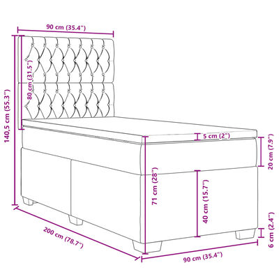 vidaXL Sommier à lattes de lit et matelas Gris clair 90x200 cm Velours