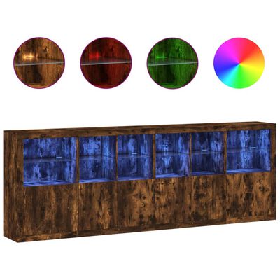 vidaXL Buffet avec lumières LED chêne fumé 283x37x100 cm