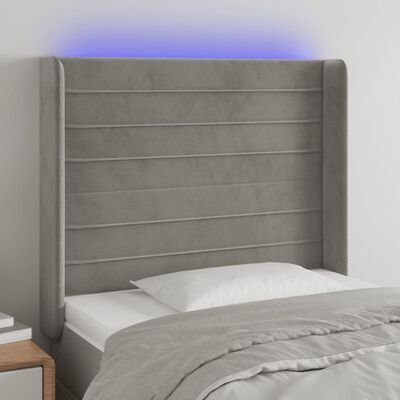 vidaXL Tête de lit à LED Gris clair 93x16x118/128 cm Velours