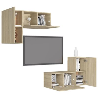 vidaXL Ensemble de meubles TV 4 pcs Chêne sonoma Bois d'ingénierie