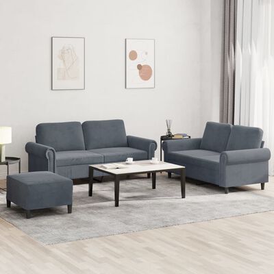 vidaXL Ensemble de canapés 3 pcs avec coussins Gris foncé Velours