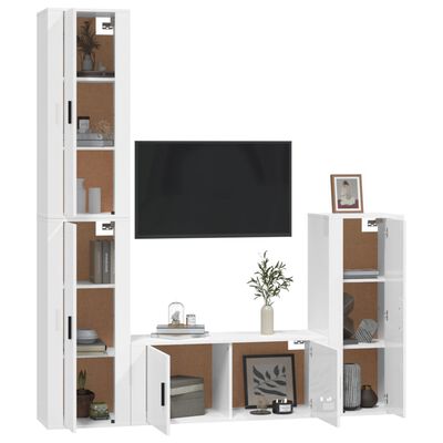 vidaXL Ensemble de meubles TV 4 pcs Blanc brillant Bois d'ingénierie