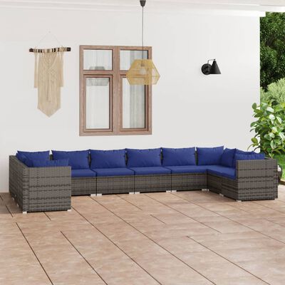 vidaXL Salon de jardin 10 pcs avec coussins Résine tressée Gris