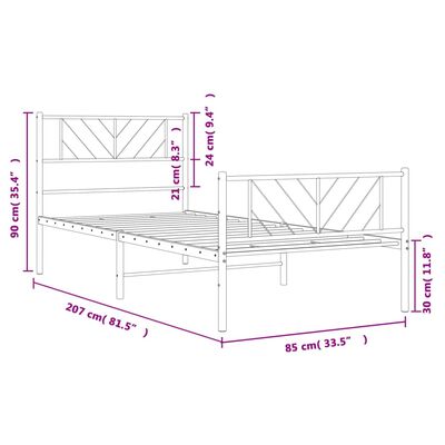 vidaXL Cadre de lit métal sans matelas avec pied de lit blanc 80x200cm