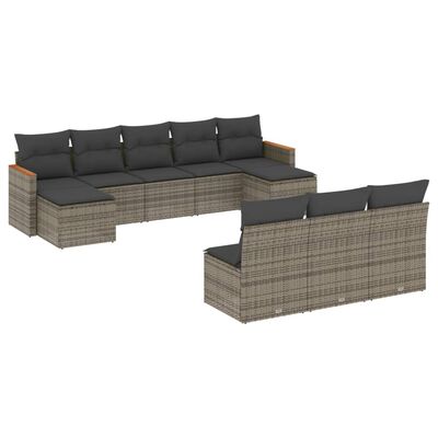 vidaXL Salon de jardin avec coussins 10 pcs gris résine tressée