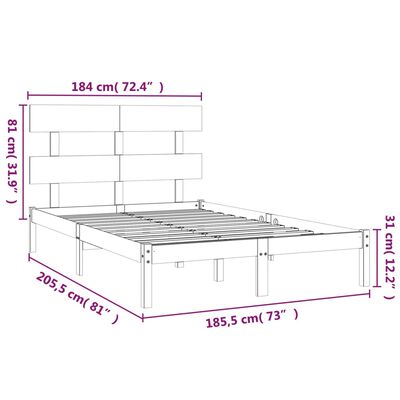 vidaXL Cadre de lit bois massif 180x200 cm super king