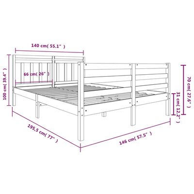 vidaXL Cadre de lit Bois massif 140x190 cm