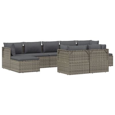 vidaXL Salon de jardin 9 pcs avec coussins Gris Résine tressée