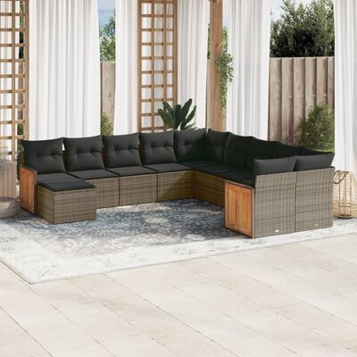 vidaXL Salon de jardin 11 pcs avec coussins gris résine tressée