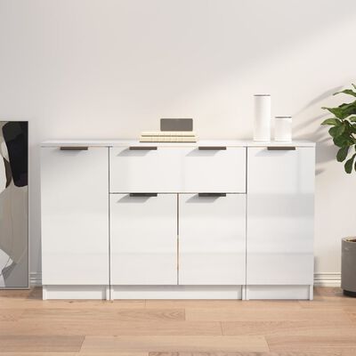 vidaXL Buffets 3 pcs blanc brillant bois d'ingénierie