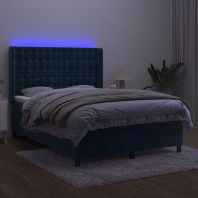 vidaXL Sommier à lattes de lit matelas et LED Bleu foncé 140x190 cm