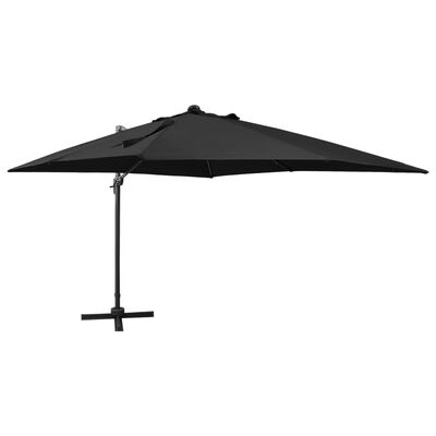 vidaXL Parasol de jardin en porte-à-faux et mât et lumières LED noir