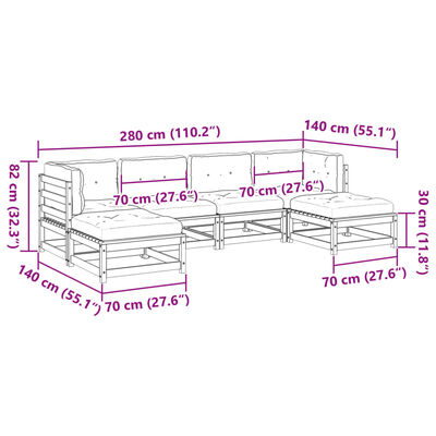 vidaXL Salon de jardin 6 pcs avec coussins bois de pin massif