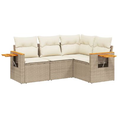 vidaXL Salon de jardin avec coussins 4 pcs beige résine tressée