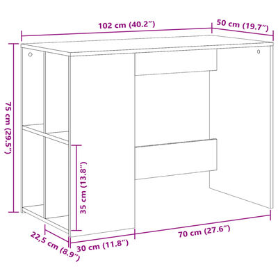 vidaXL Bureau sonoma gris 102x50x75 cm bois d'ingénierie