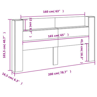 vidaXL Armoire tête de lit avec LED noir 200x16,5x103,5 cm