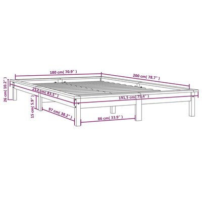 vidaXL Cadre de lit noir 180x200 cm Super King bois de pin massif