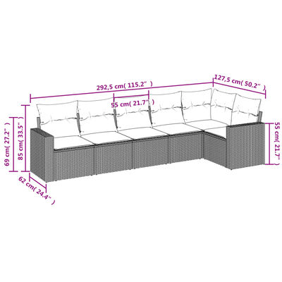 vidaXL Salon de jardin avec coussins 6 pcs marron résine tressée