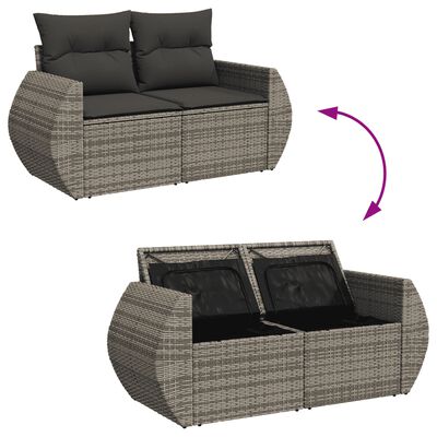 vidaXL Salon de jardin avec coussins 10 pcs gris résine tressée