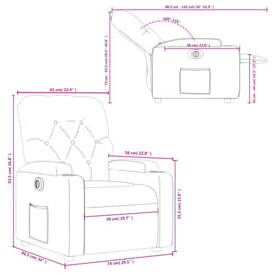 vidaXL Fauteuil inclinable électrique Marron foncé Tissu