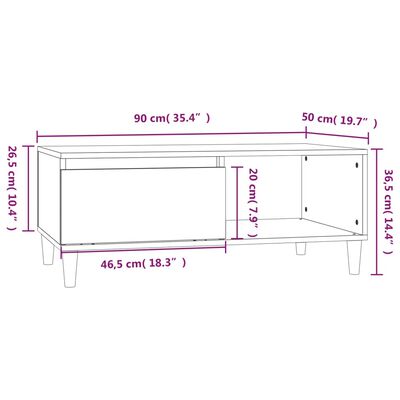 vidaXL Table basse Sonoma gris 90x50x36,5 cm Bois d'ingénierie