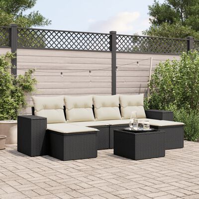 vidaXL Salon de jardin 7 pcs avec coussins noir résine tressée