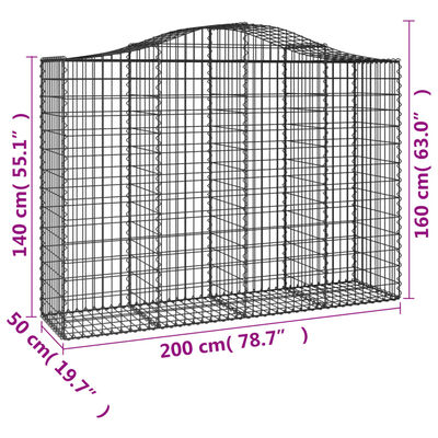 vidaXL Paniers à gabions arqués 14 pcs 200x50x140/160 cm Fer galvanisé