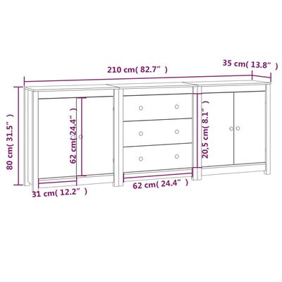 vidaXL Buffet Blanc 210x35x80 cm Bois massif de pin