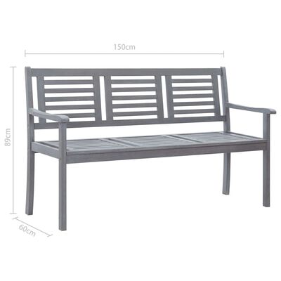 vidaXL Banc de jardin 3 places avec coussin 150 cm Gris Eucalyptus