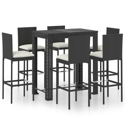 vidaXL Ensemble de bar d'extérieur 7 pcs coussins Résine tressée Noir