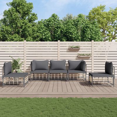 vidaXL Salon de jardin 5 pcs avec coussins anthracite résine tressée