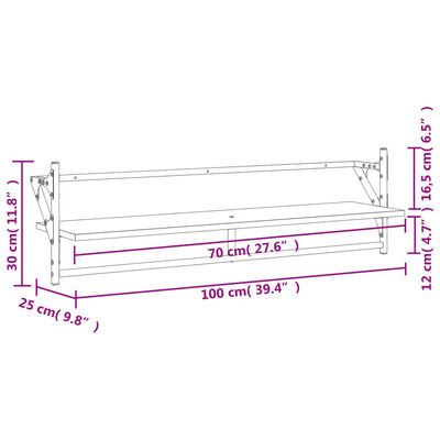 vidaXL Étagères murales avec barres 2 pcs chêne fumé 100x25x30 cm