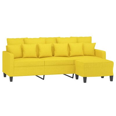 vidaXL Canapé à 3 places avec repose-pieds Jaune clair 180 cm Tissu