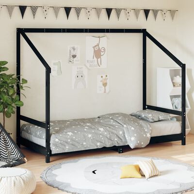 vidaXL Cadre de lit pour enfants noir 90x190 cm bois de pin massif
