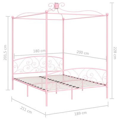 vidaXL Cadre de lit à baldaquin sans matelas rose métal 180x200 cm