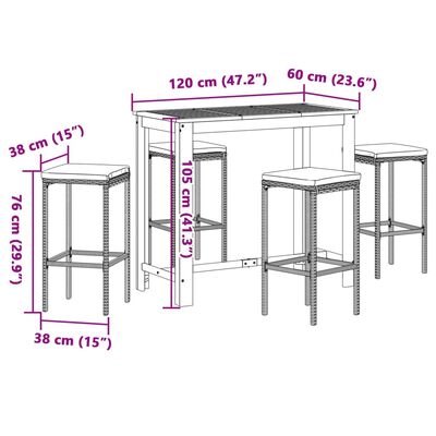 vidaXL Ensemble de bar de jardin 5 pcs gris bois massif acacia rotin