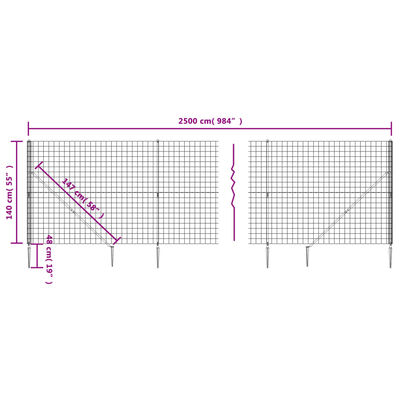 vidaXL Clôture en treillis métallique et piquet d'ancrage vert 1,4x25m