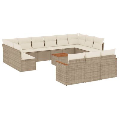 vidaXL Salon de jardin avec coussins 14 pcs beige résine tressée