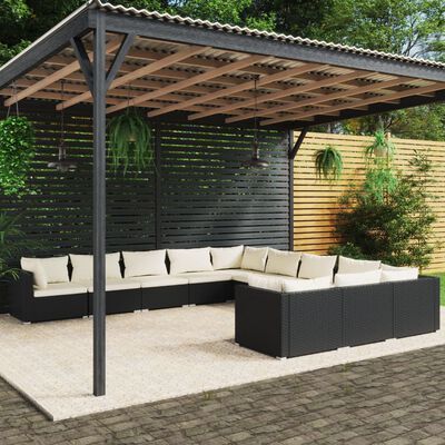 vidaXL Salon de jardin 11 pcs avec coussins Résine tressée Noir