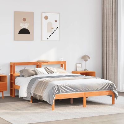 vidaXL Cadre de lit et tête de lit sans matelas cire marron 140x190 cm