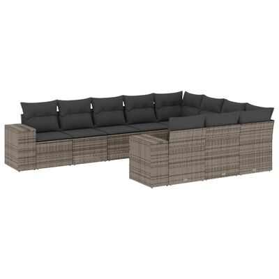 vidaXL Salon de jardin avec coussins 10 pcs gris résine tressée